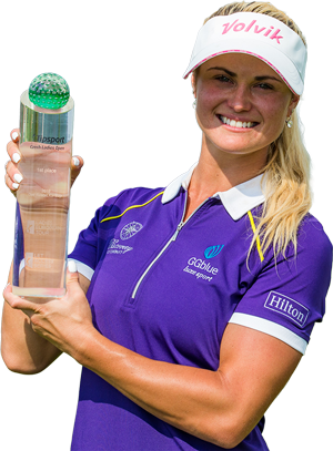 Carly Booth Ladies European Tour player holding her trophy